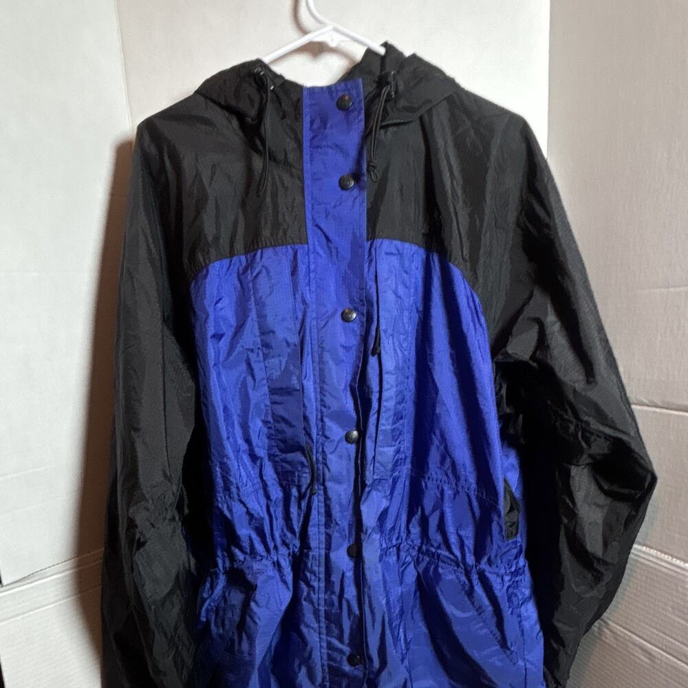 REI Co-op Women’s XL Blue Black Hooded Outdoor Jacket Full Zip Snap Front